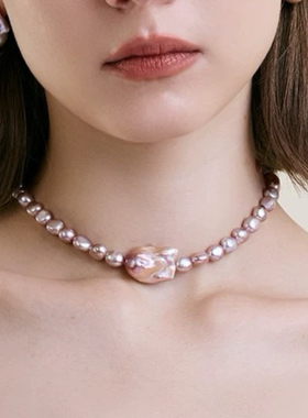 紫色天然巴洛克异形淡水珍珠女新款小众设计感耳饰礼物送礼时尚