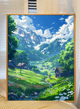 卡通风景数字油画diy手绘画