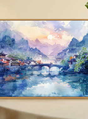 中式山水风景数字油画diy手绘画