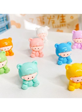 树脂卡通实色创意立体小熊娃娃公仔 混装可爱呆萌小摆件配饰