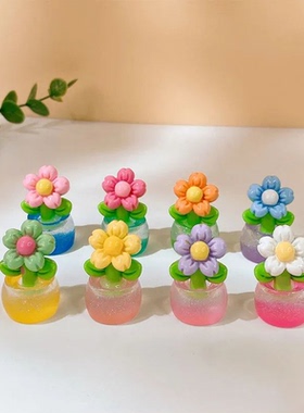 可爱3d立体仿真夜光花朵盆栽 diy奶油胶微缩桌面小摆件装饰品配件