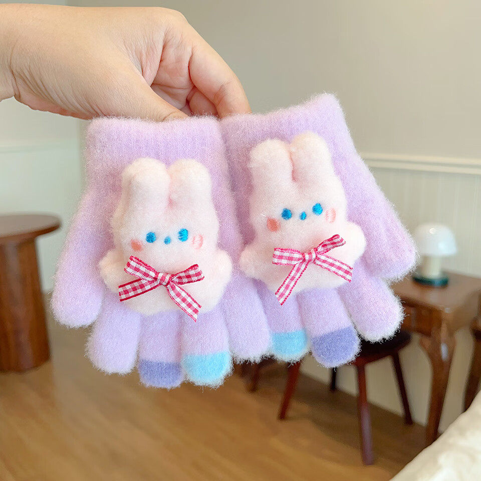 卡通可爱儿童手套冬季防寒保暖加厚五指毛绒公仔兔子女孩骑车玩雪,淘宝优惠券,粉丝福利购,淘宝优惠卷