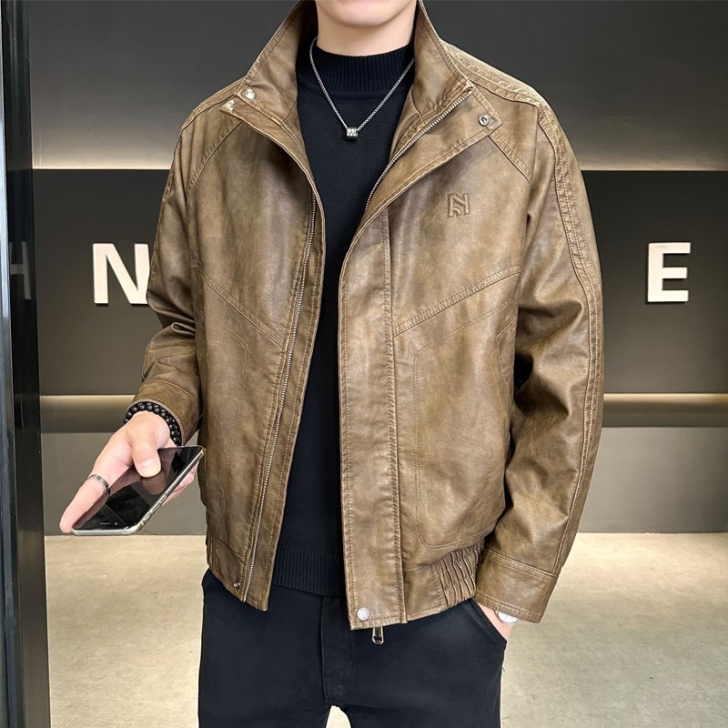 美式复古做旧皮夹克男士百搭帅气机车夹克立领宽松休闲皮衣外套,淘宝优惠券,粉丝福利购,淘宝优惠卷