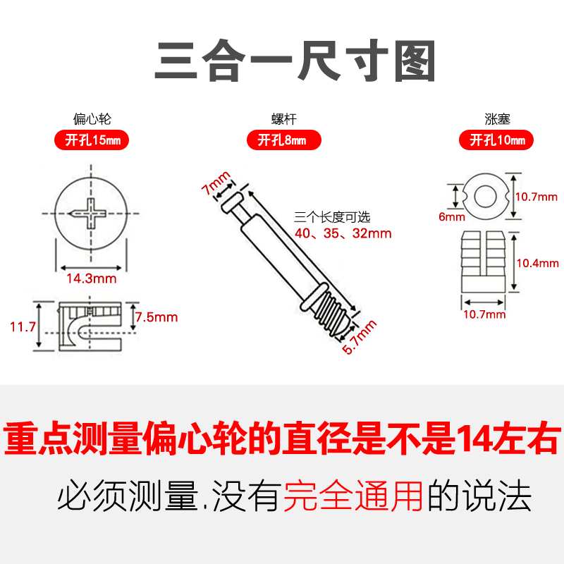 20套板式家具组装三合一连接件衣橱柜床紧固件螺丝偏心轮螺母配件-图3