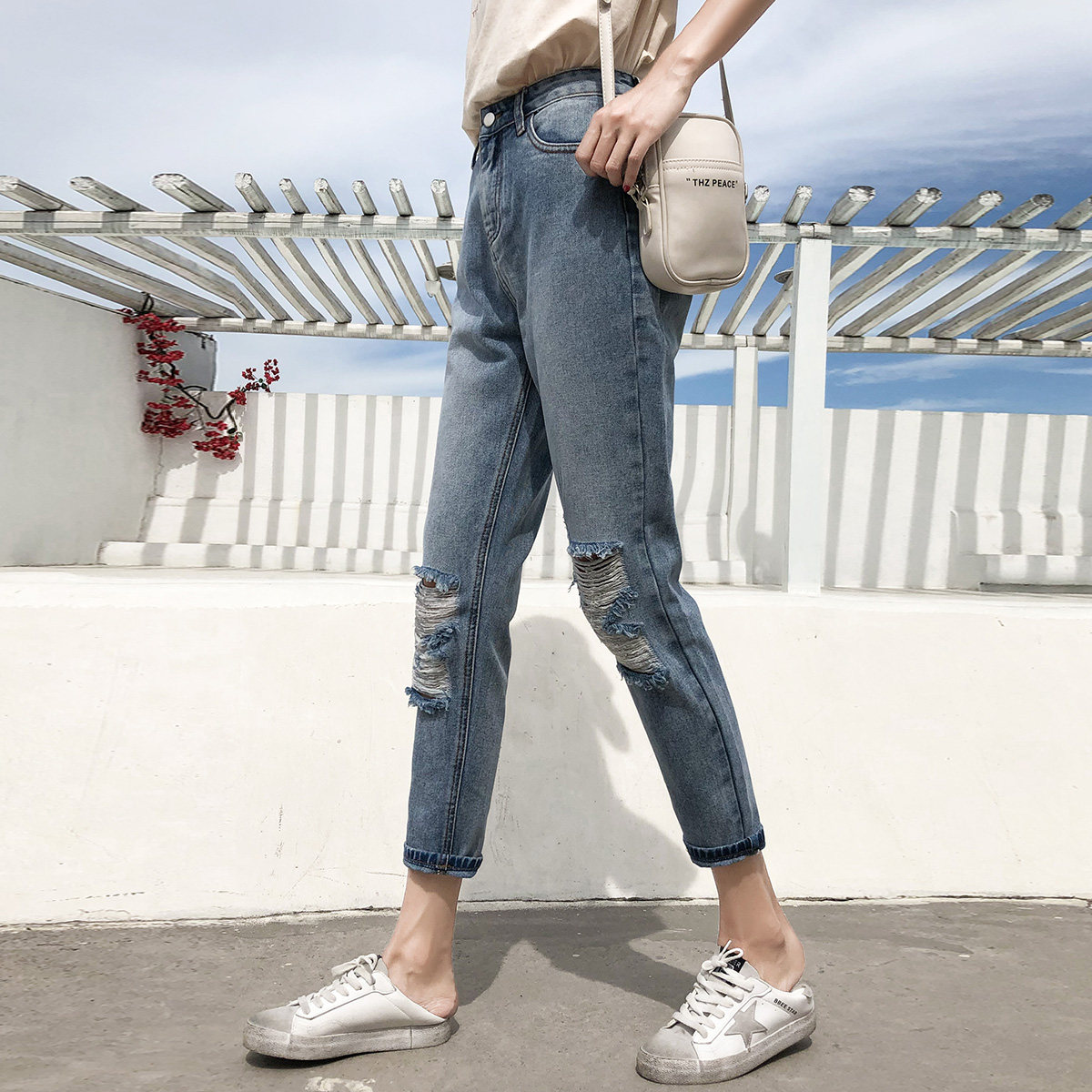 秋款新品潮流韩版女款牛仔九分裤 真维斯时尚牛仔裤