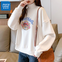 Real Visas 2023 spring New high collar long sleeve sweatshirt female pattern printed long sleeve knitted blouse external wearing J