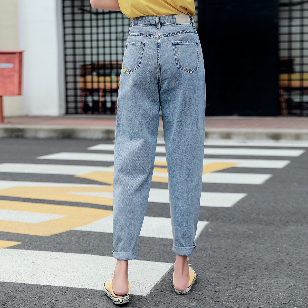 真维斯新品高腰复古女老爹秋休闲裤 真维斯时尚牛仔裤