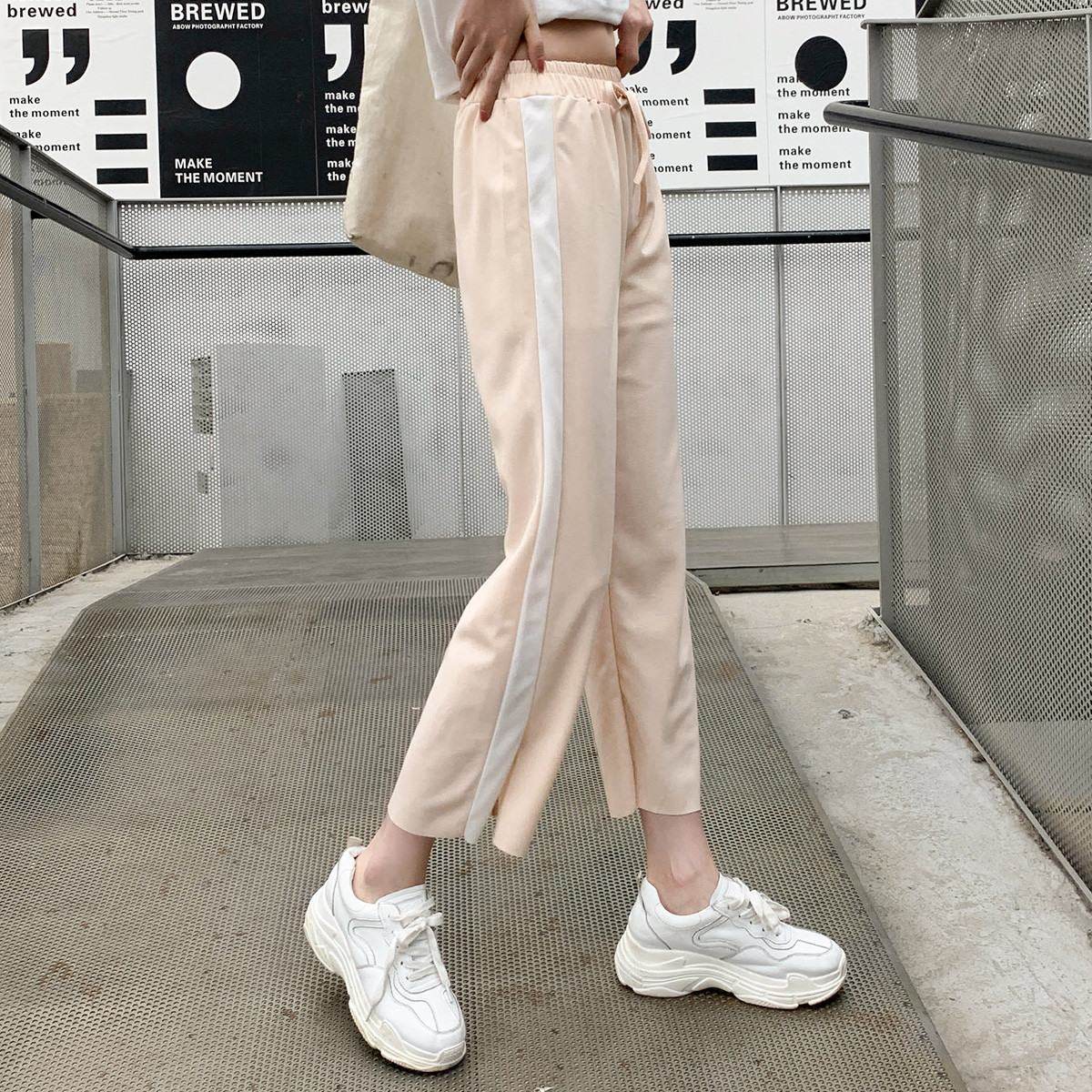 真维斯夏季雪纺坠感拼接直筒阔腿裤 真维斯时尚休闲裤