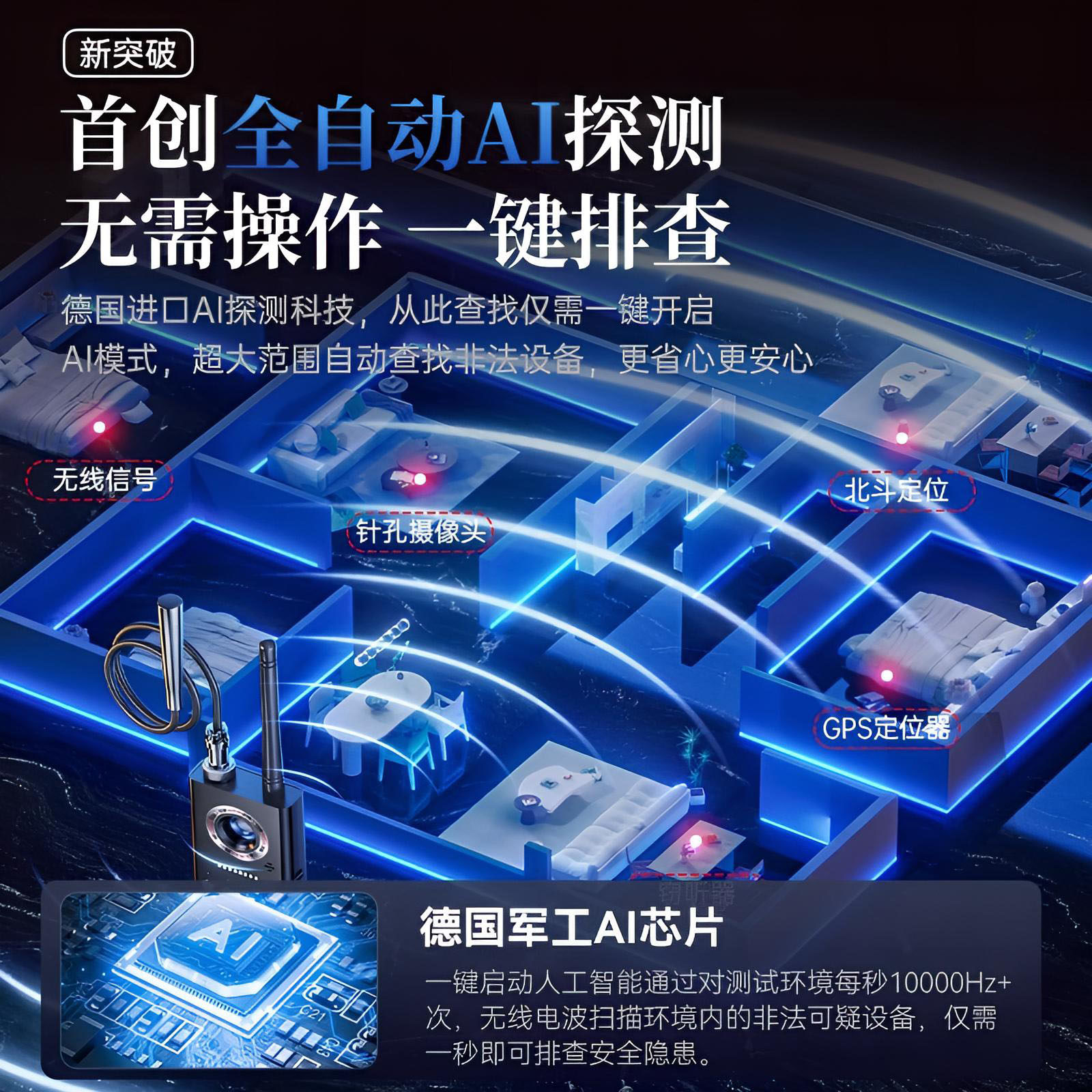 德国信号探测仪摄像头智能检测防窥神器反监控防偷拍摄窃听探测器