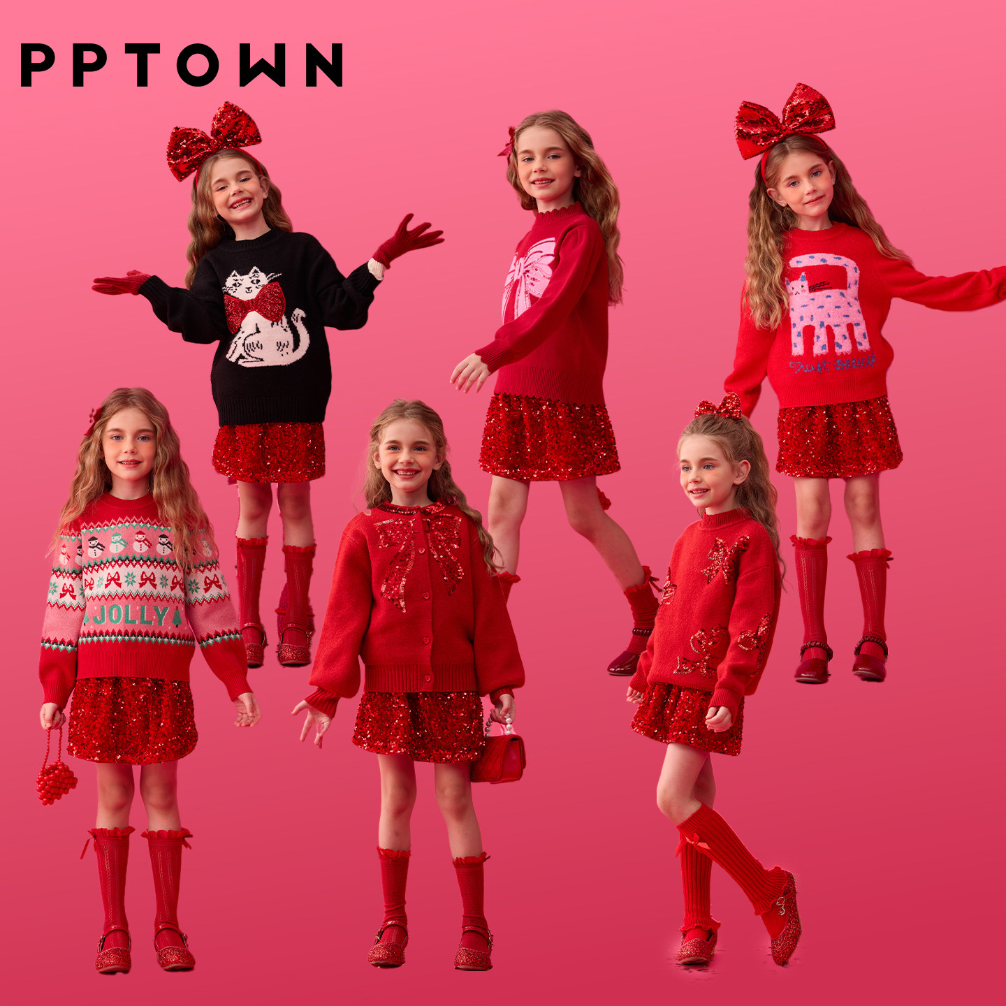 女童红色亮片半身裙冬季新款拜年服儿童新年小裙子小女孩过年短裙,淘宝优惠券,粉丝福利购,淘宝优惠卷