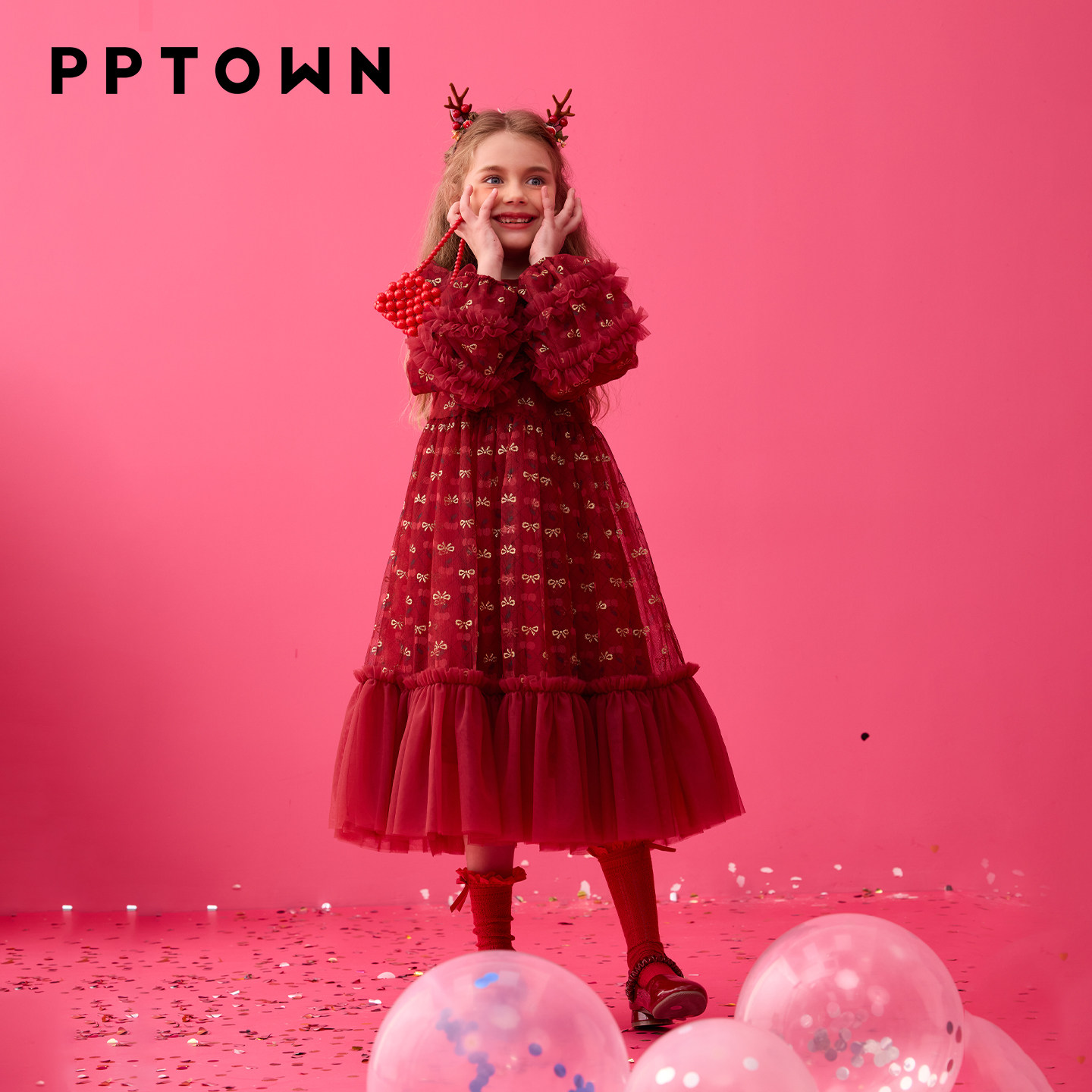 女童礼服连衣裙秋冬装2025新款儿童网纱裙小女孩红色生日拜年服,淘宝优惠券,粉丝福利购,淘宝优惠卷