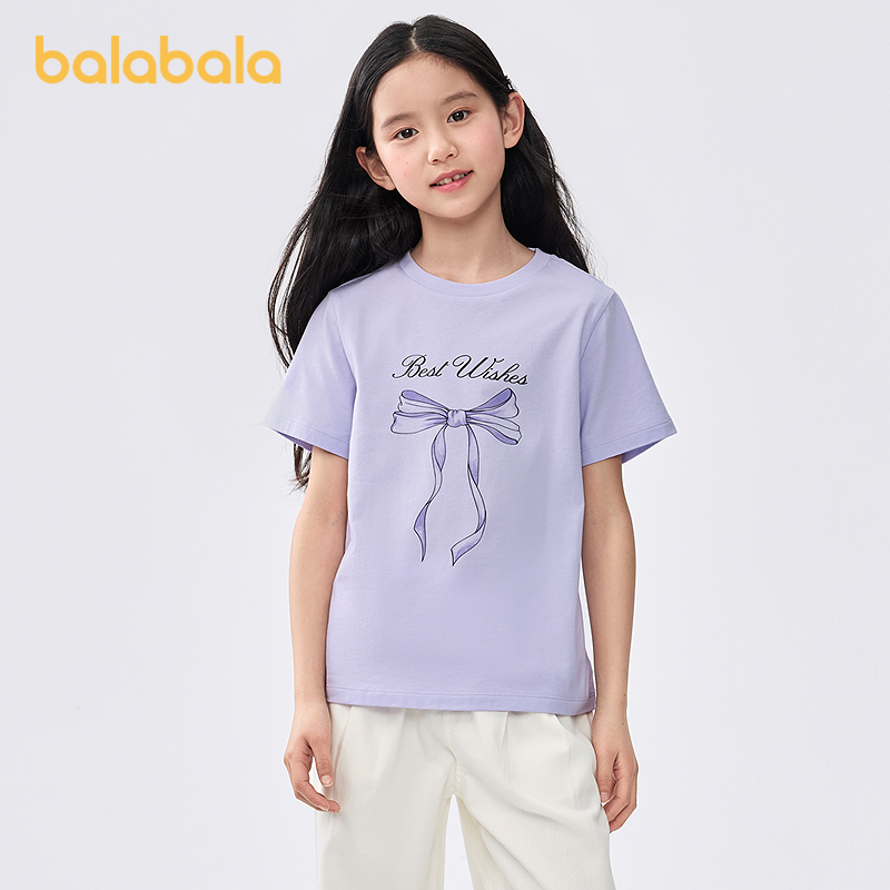 巴拉巴拉童装儿童短袖t恤女童2025新款夏装大童速干甜美纯棉上衣 - 图1