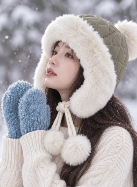 女款加绒护耳雷锋帽显脸小保暖