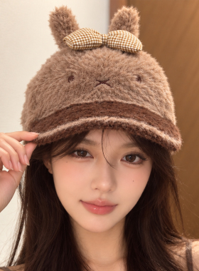 冬季保暖显脸小兔耳棒球帽女款