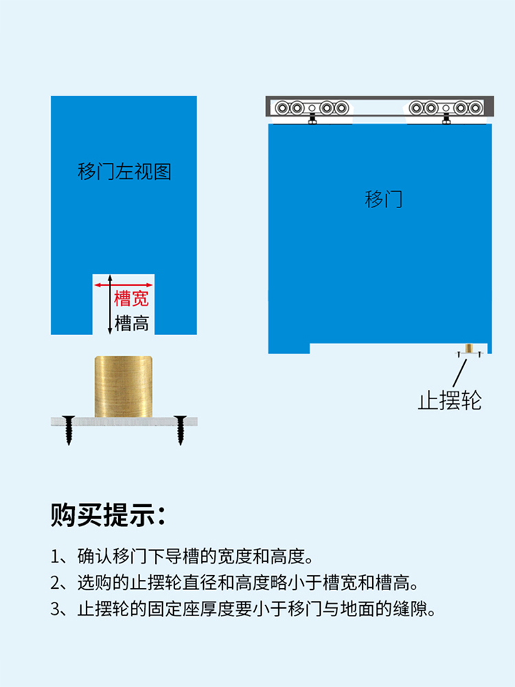 浦恒推拉移门地滑轮木门定位轮趟门止摆限位器下轮厨房吊门地导轮