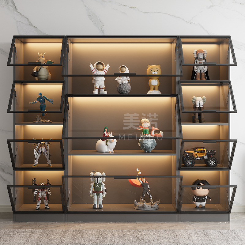 定制书柜带玻璃门家用客厅酒柜整墙防尘轻奢手办柜乐高模型展示柜 - 图1