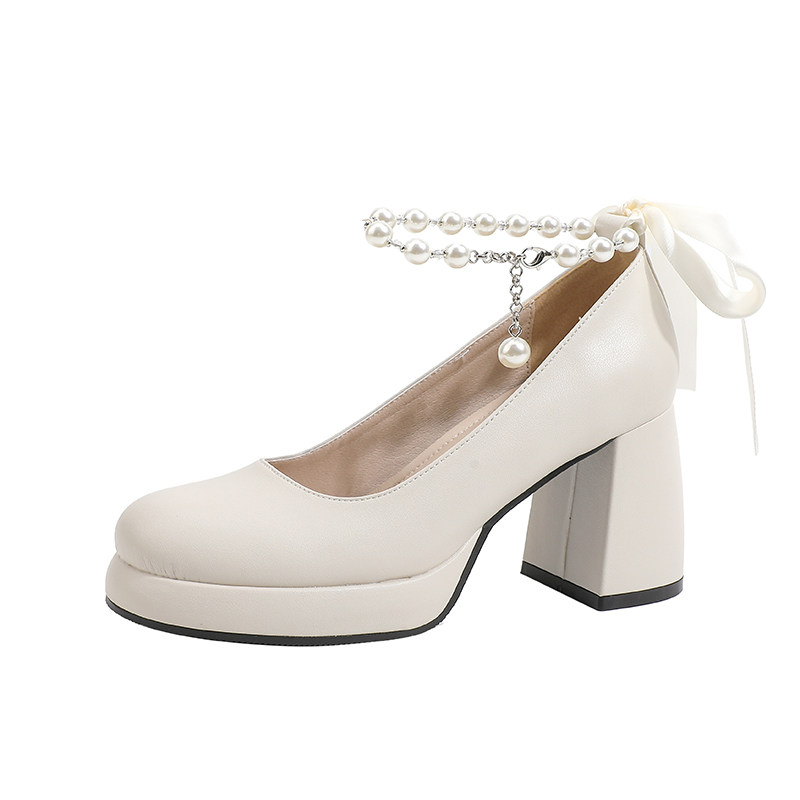 玛丽珍鞋白色防水台高跟鞋女粗跟单鞋法式仙女风伴娘鞋大码女鞋,淘宝优惠券,粉丝福利购,淘宝优惠卷
