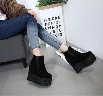 2018 Korean style autumn and winter wedge heel inner heightening short boots women's shoes 13cm platform sole Martin boots high heel nude boots