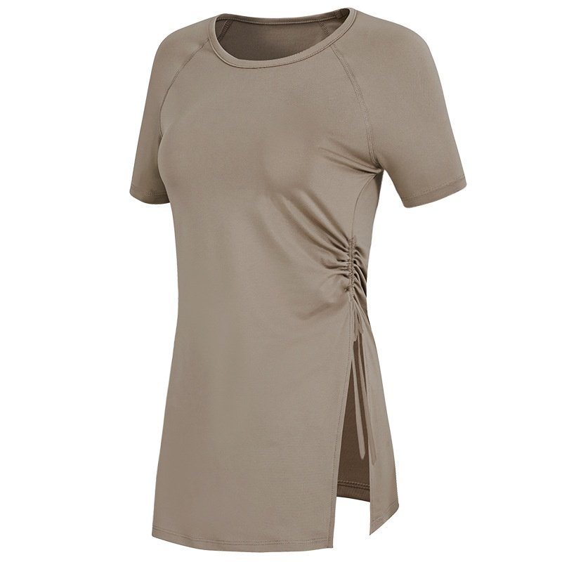 跨境长款运动短袖遮臀罩衫透气速干t恤抽绳宽松瑜伽服上衣薄,淘宝优惠券,粉丝福利购,淘宝优惠卷