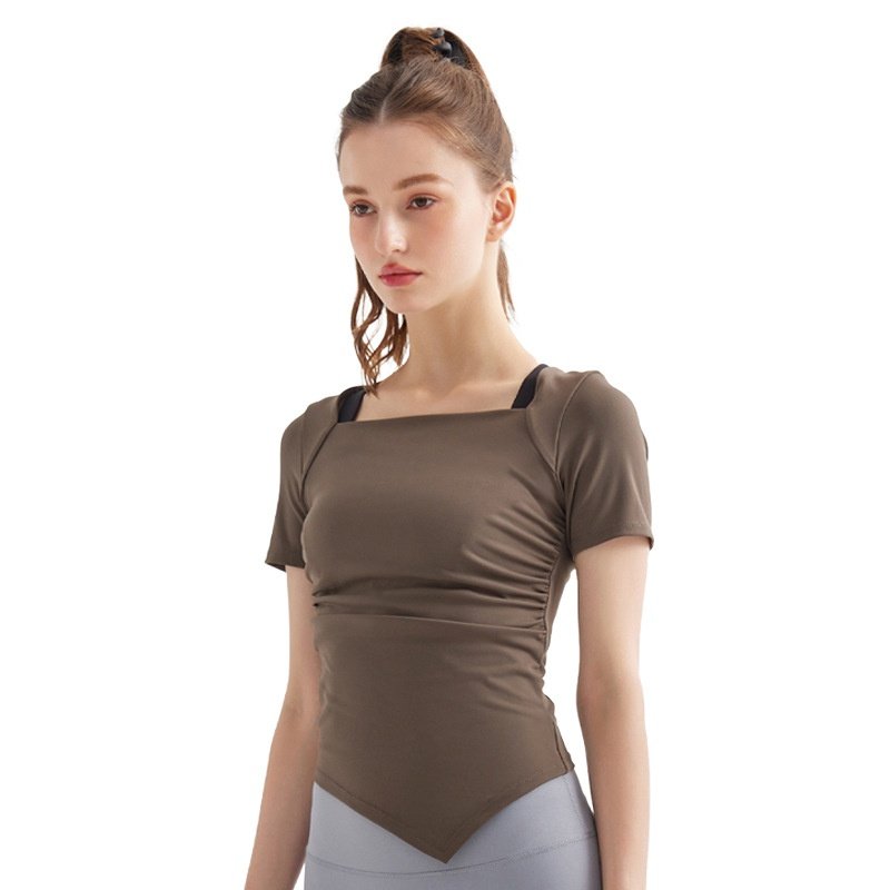 清仓紧身运动衣服女裸感打皱修身瑜伽t恤方领弹力速干瑜伽服短袖,淘宝优惠券,粉丝福利购,淘宝优惠卷