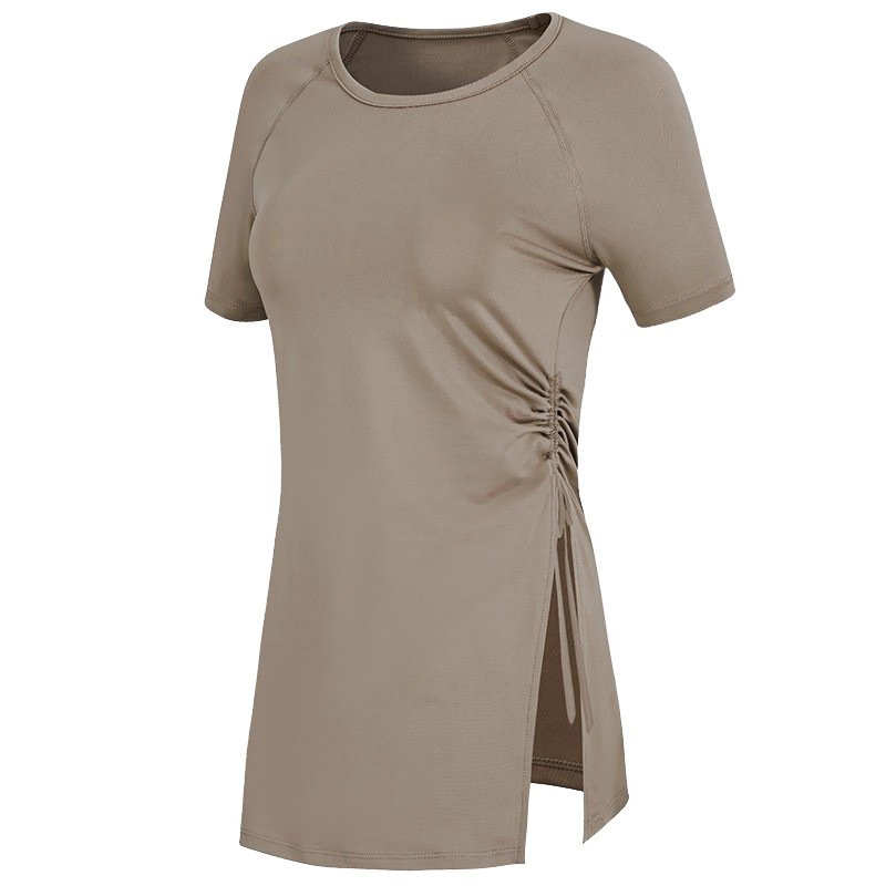 跨境长款运动短袖遮臀罩衫透气速干t恤抽绳宽松瑜伽服上衣薄,淘宝优惠券,粉丝福利购,淘宝优惠卷