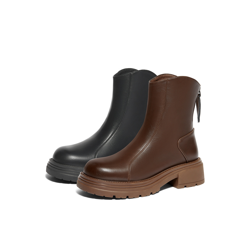 森达弹力靴女靴冬季新款瘦瘦靴厚底增高休闲百搭加绒短靴ZTE25