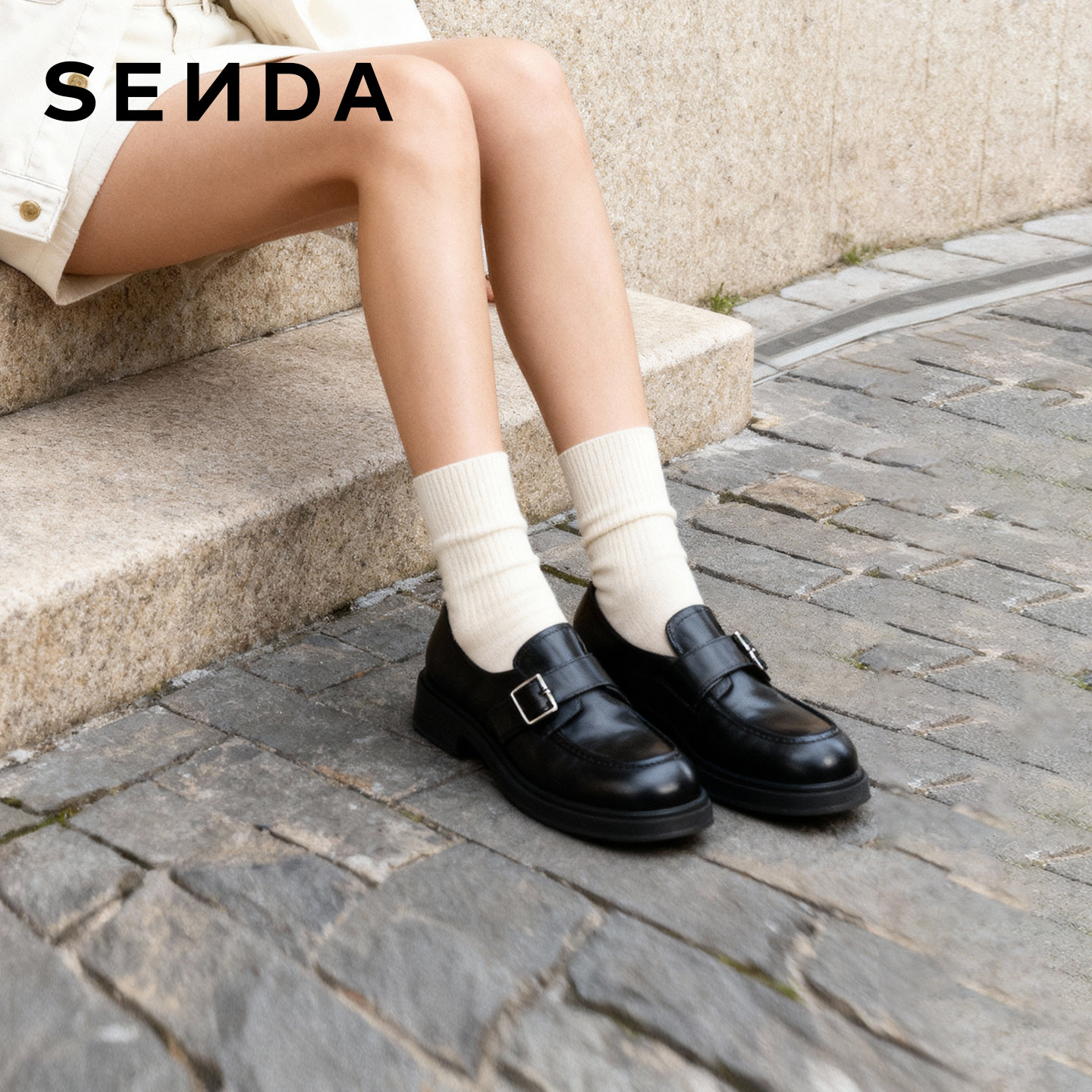 森达新款厚底乐福鞋女鞋厚底牛津商场同款软底真皮英伦黑色单鞋,淘宝优惠券,粉丝福利购,淘宝优惠卷