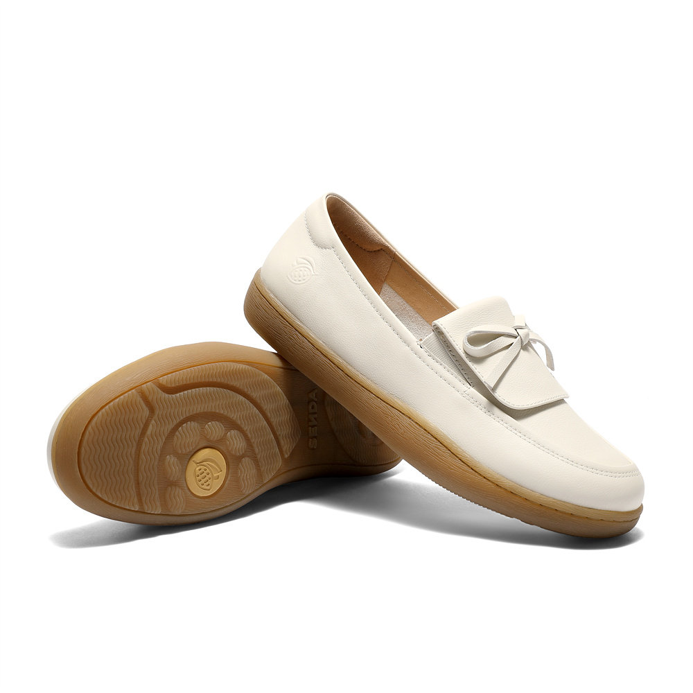 森达可可乐福鞋皮鞋女款26春新款商场同款真皮一脚蹬平底白色单鞋,淘宝优惠券,粉丝福利购,淘宝优惠卷