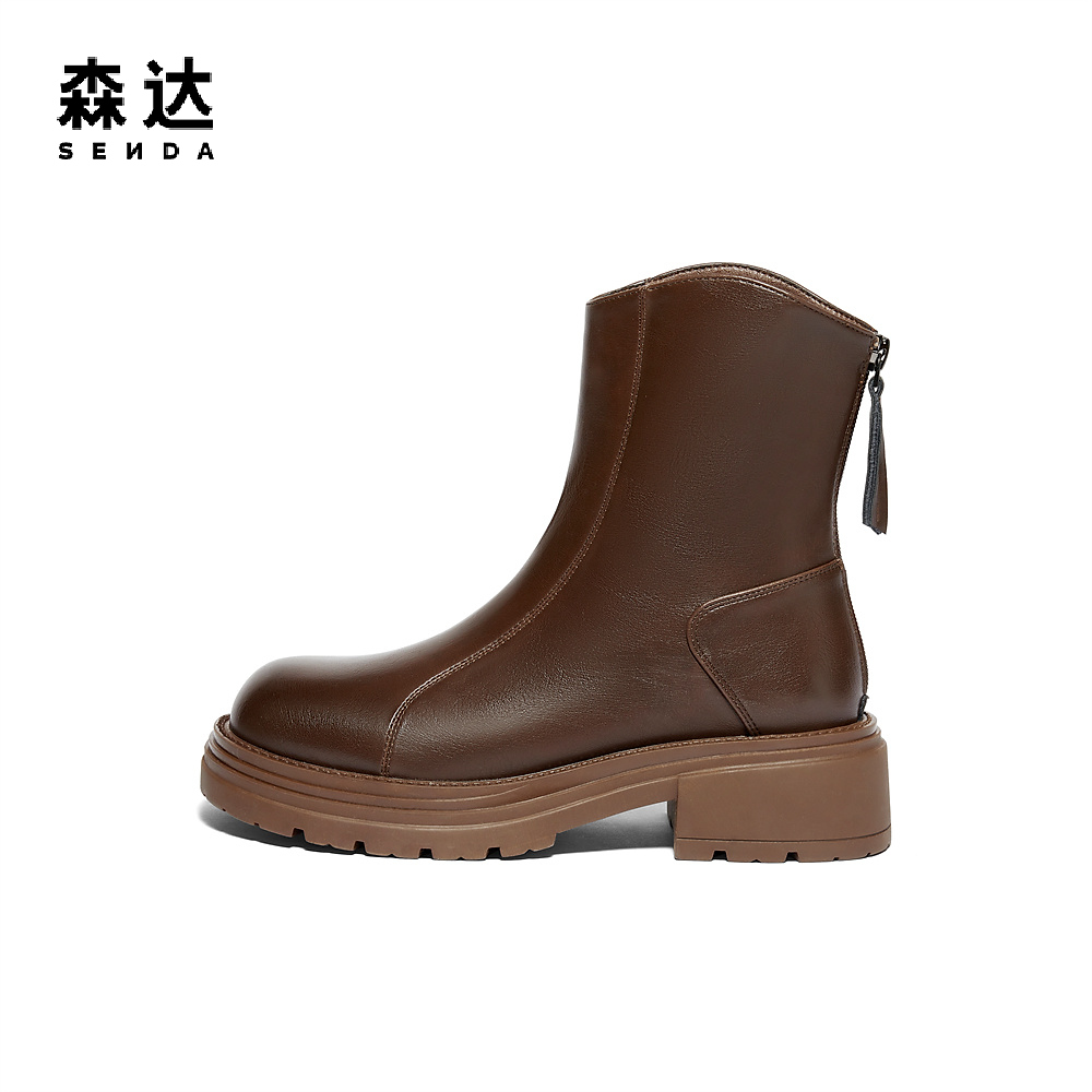 森达弹力靴女靴冬季新款瘦瘦靴厚底增高休闲百搭加绒短靴ZTE25