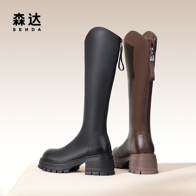 森达显瘦弹力超软长靴女冬季新款厚底长筒靴骑士靴ZTE04DG4