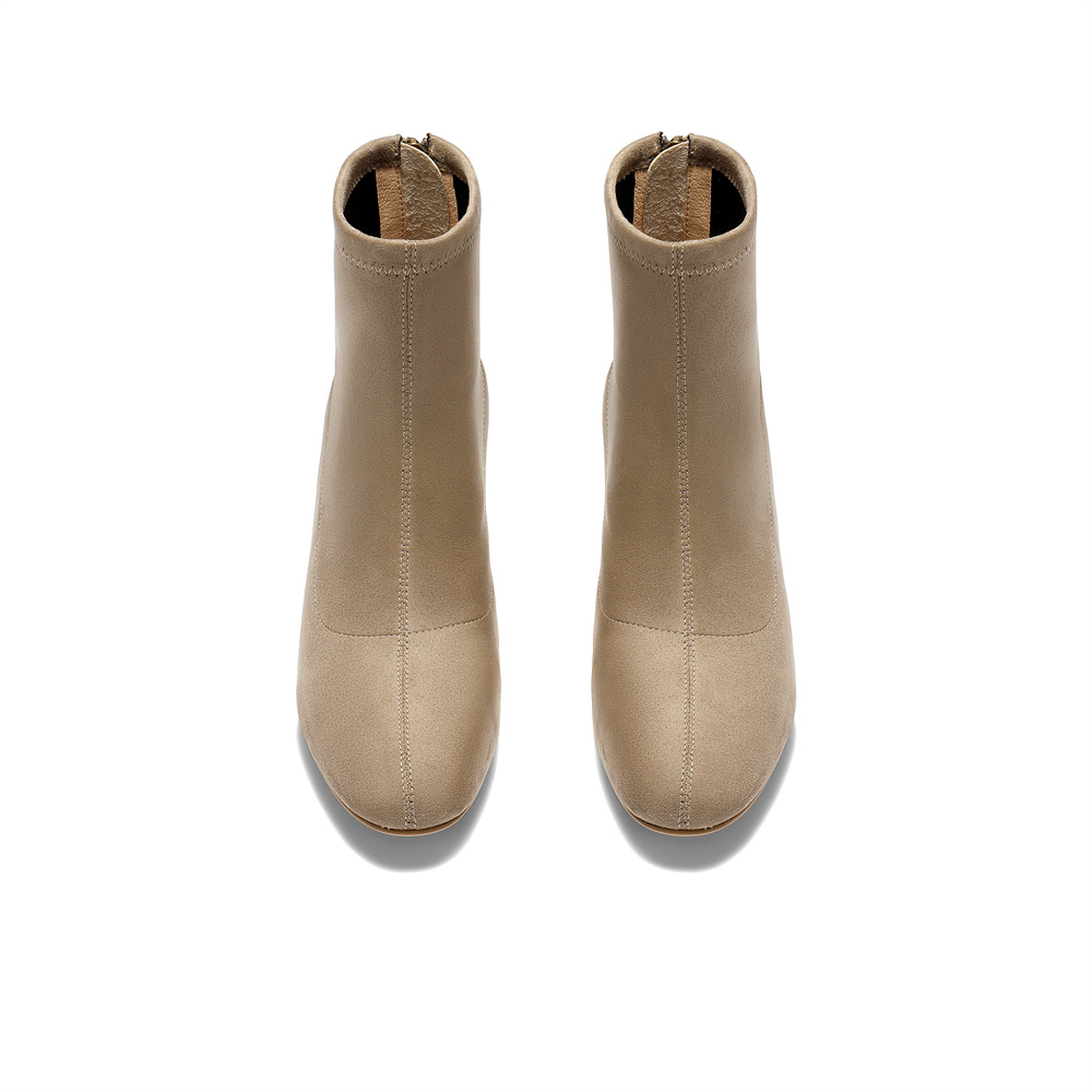 森达法式弹力靴女2025冬季新款舒适气质粗跟拉链时装短靴ZTI14DD5 - 图1