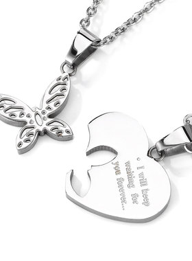 蝴蝶爱心拼接刻字可调节钛钢吊坠