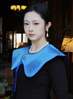 宝石蓝 渐变祥云国风不规则披肩云肩小众设计新中式百搭装饰假领