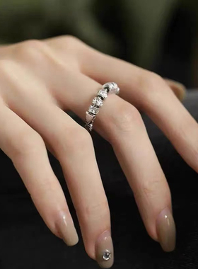 925银新中式唐草纹六字真言戒指复古做旧保平安设计感可转动指环