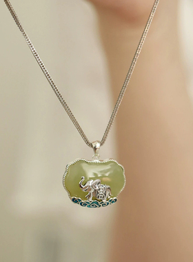 祥云如意小象吊坠s925银景泰蓝复古做旧民族风新中式国潮项坠挂件