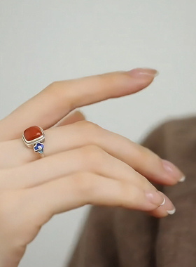 时尚国风南红玛瑙戒指新中式小众新款民族风食指女高级感
