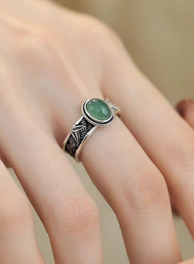 复古做旧蛋面戒指女S925银