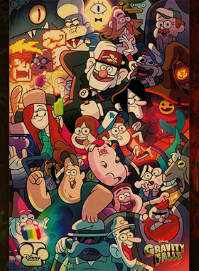 怪诞小镇 Gravity Falls 美漫 复古可爱卡通少女壁纸墙贴 装饰画