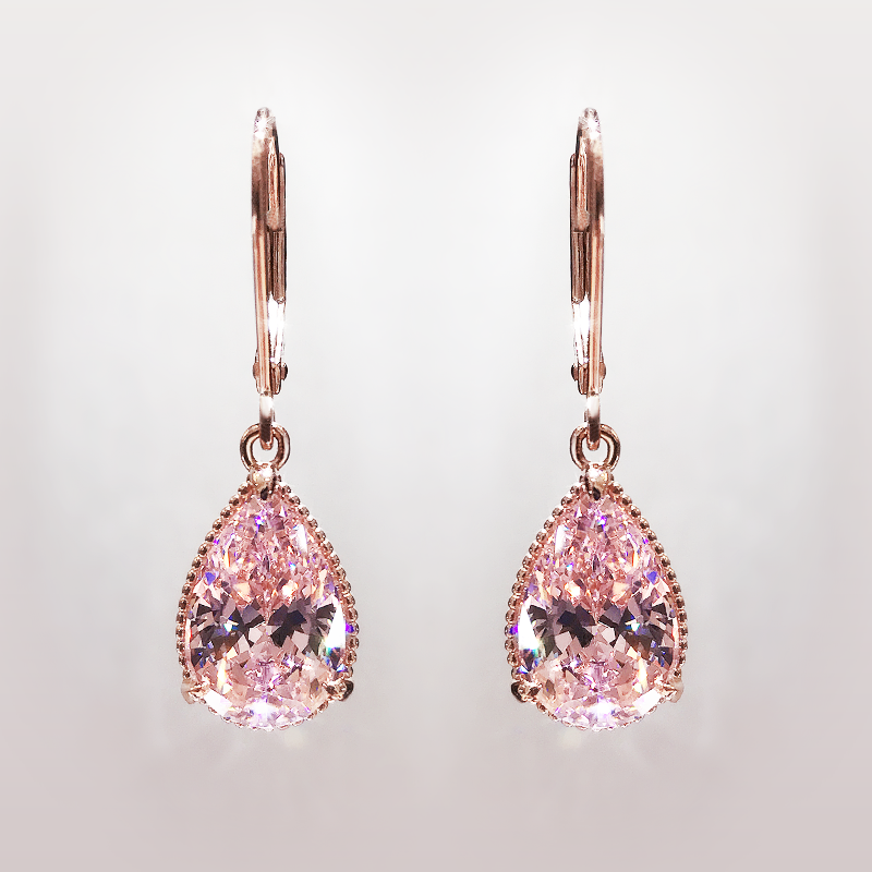 朱诺赫拉水滴仿真粉钻银镀合成耳环 朱诺赫拉耳钉