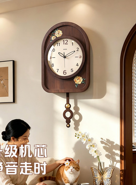 中古风漆画高级感客厅挂钟