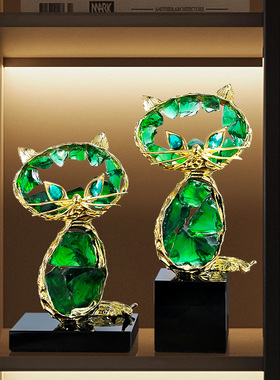 甄选绿晶石！轻奢猫咪摆件