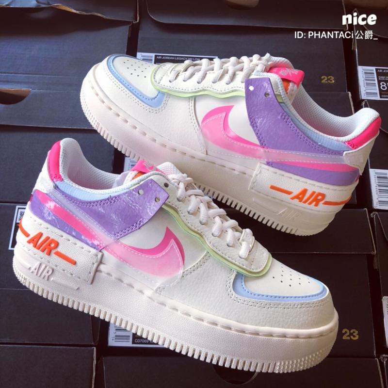 Nike Air Force 1耐克AF1白蓝粉新马卡龙粉紫拼接板鞋CI0919-106-图2