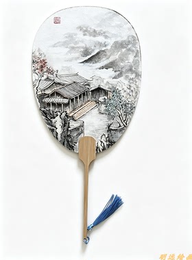 纯手绘国画扇面古风装饰古典画手持折扇配饰