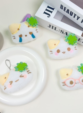 四叶草猫咪别针diy装饰玩偶胸针