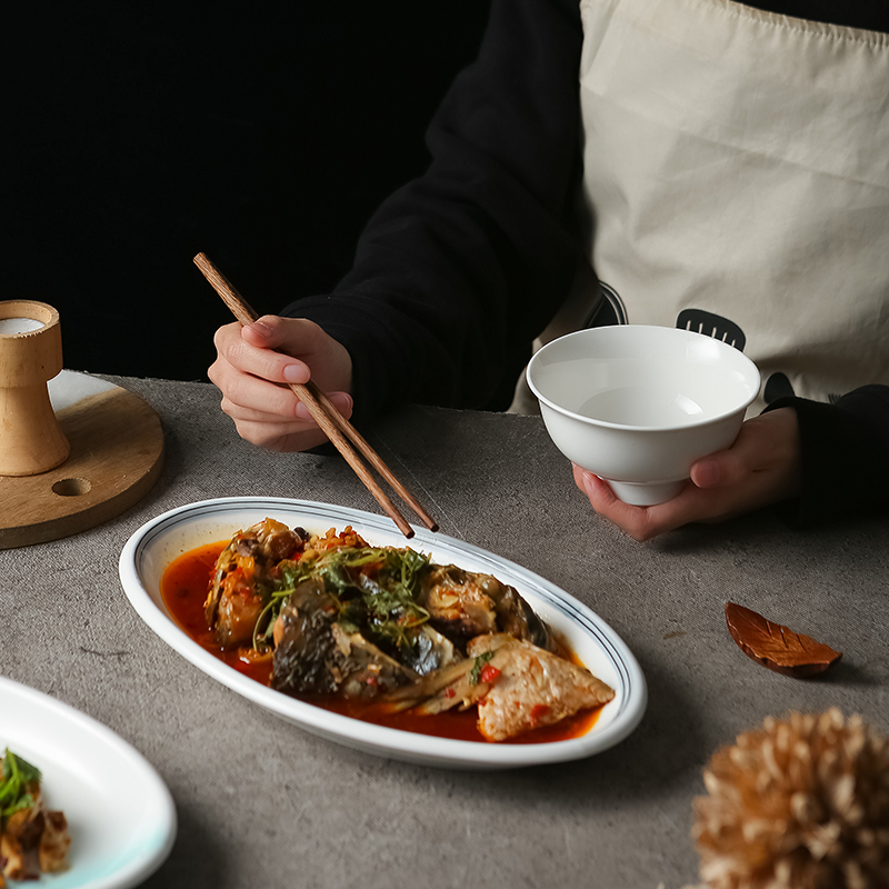 鱼盘家用蒸鱼盘子陶瓷高级感菜盘大号超大高颜值创意酒店餐厅餐具 - 图1