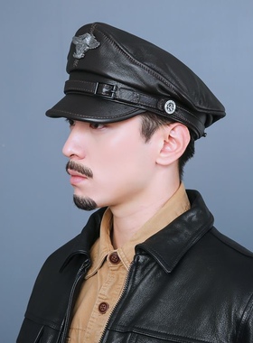 新款小羊皮机车帽苏联哈雷帽