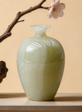 中式轻奢青白玉石花瓶乔迁礼品