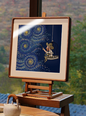 Q版卡通搞怪梵高星空抽象艺术世界名画装饰画客厅卧室儿童房挂画