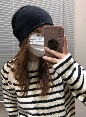 女灰色卷边针织帽复古显脸小帽子