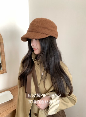 客定～苔藓绿色羊毛马术帽女秋冬日系简约松弛感大头文艺报童帽子